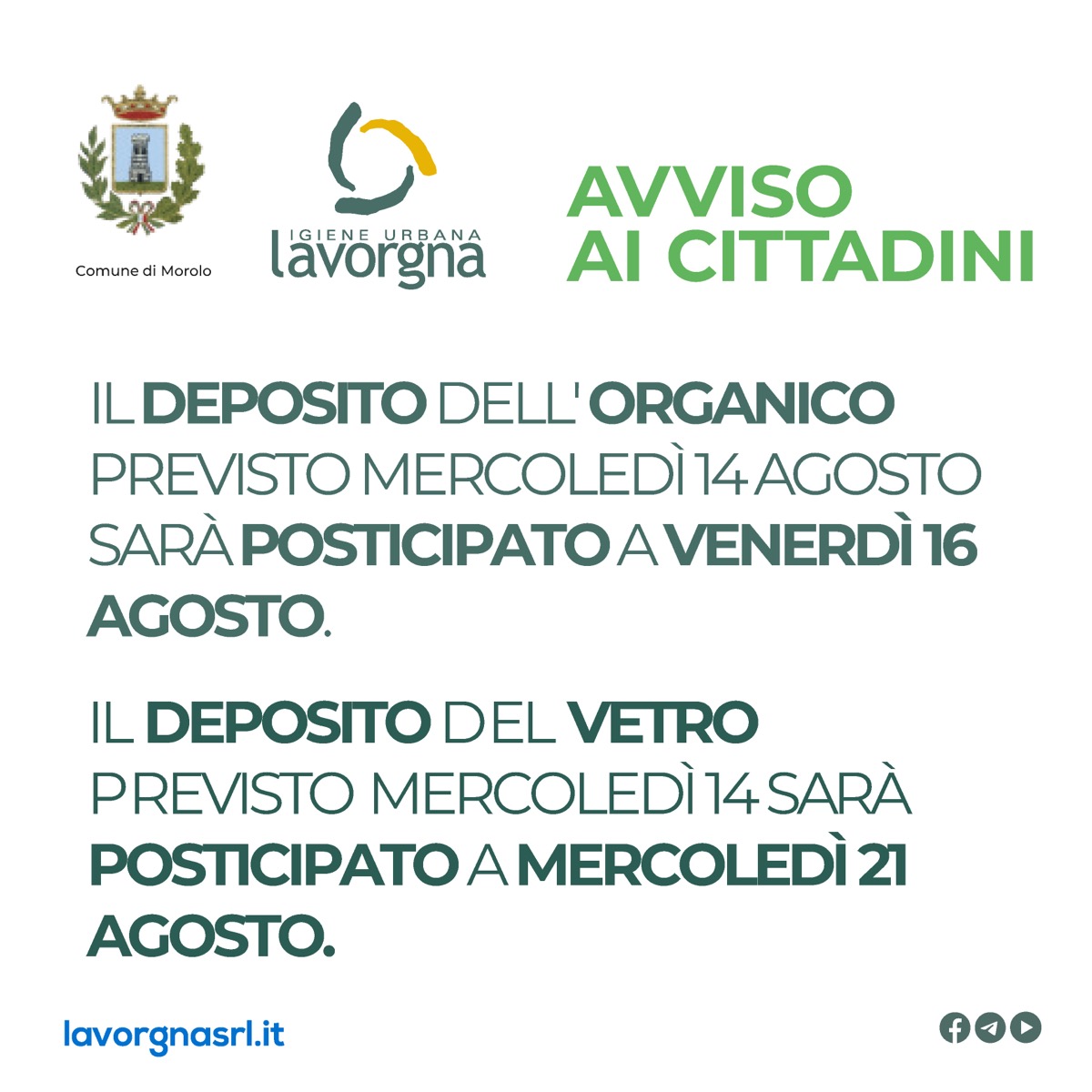Variazione della raccolta per la festività del 15 agosto 2024