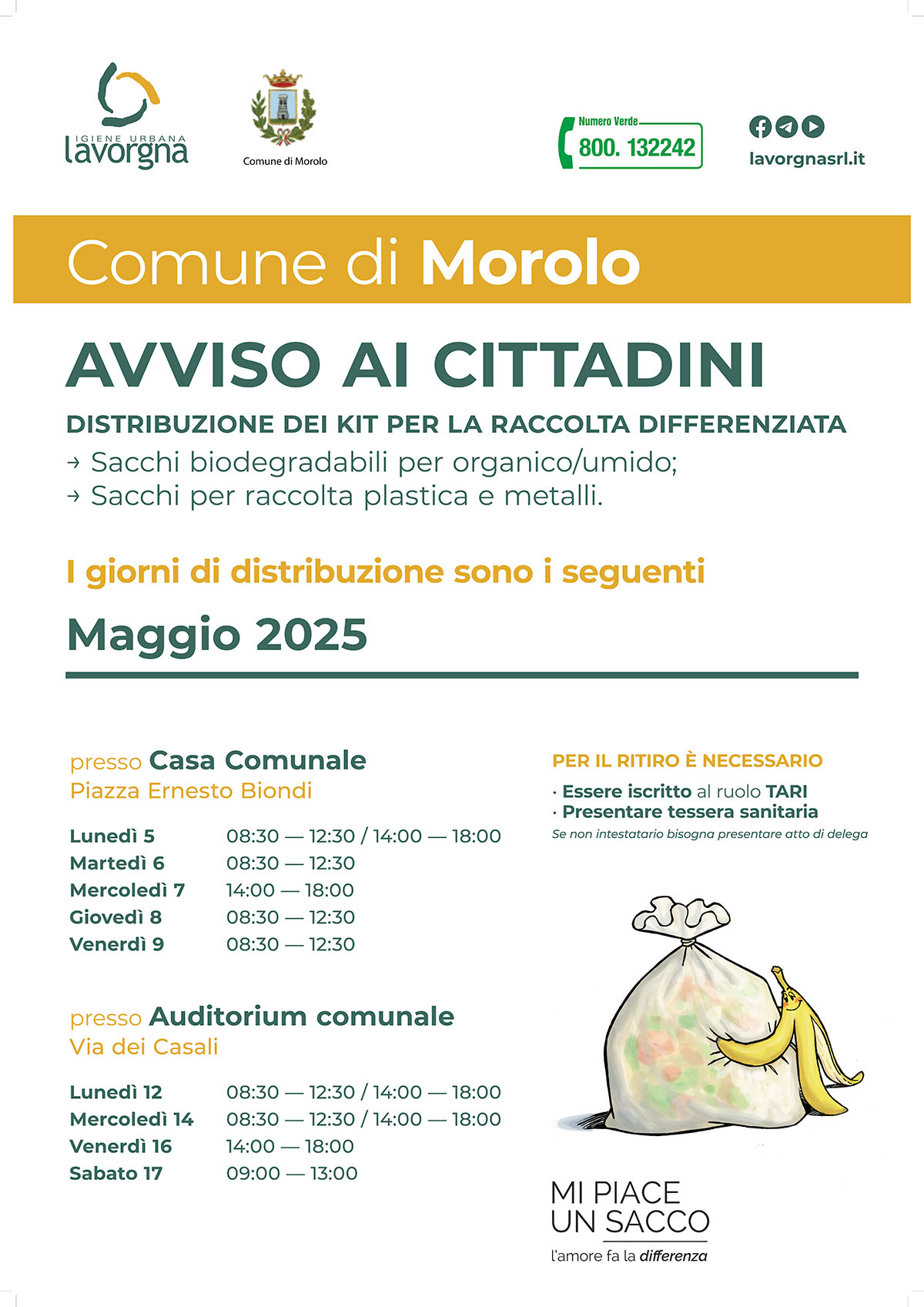 Distribuzione dei kit per la raccolta differenziata – Maggio 2025