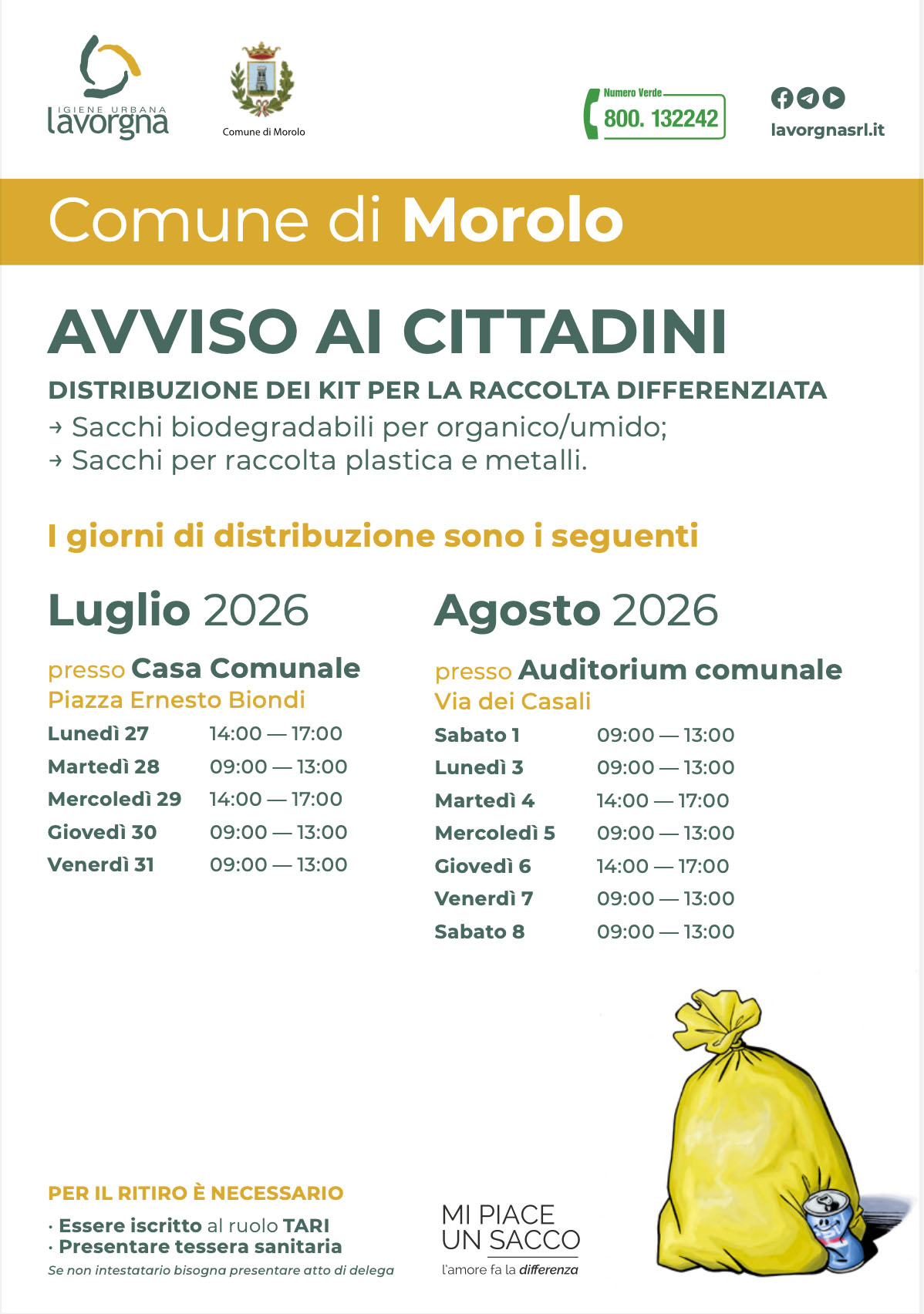 Distribuzione dei kit per la raccolta differenziata